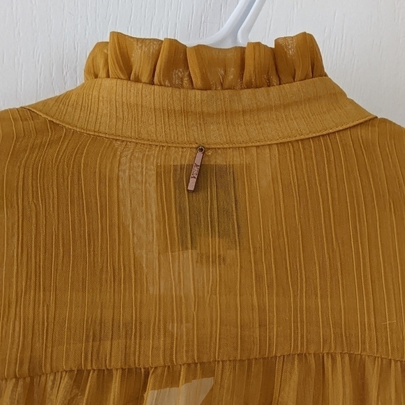 MISA Los Angeles ruffled collar puff sleeves mustard yellow viscose blouse Small - Picture 9 of 11